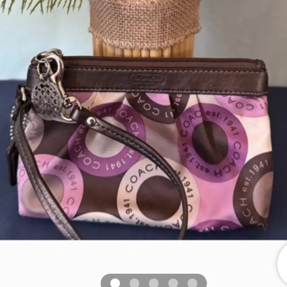 Coach Signature Sateen Wristlet - Purple and Brown